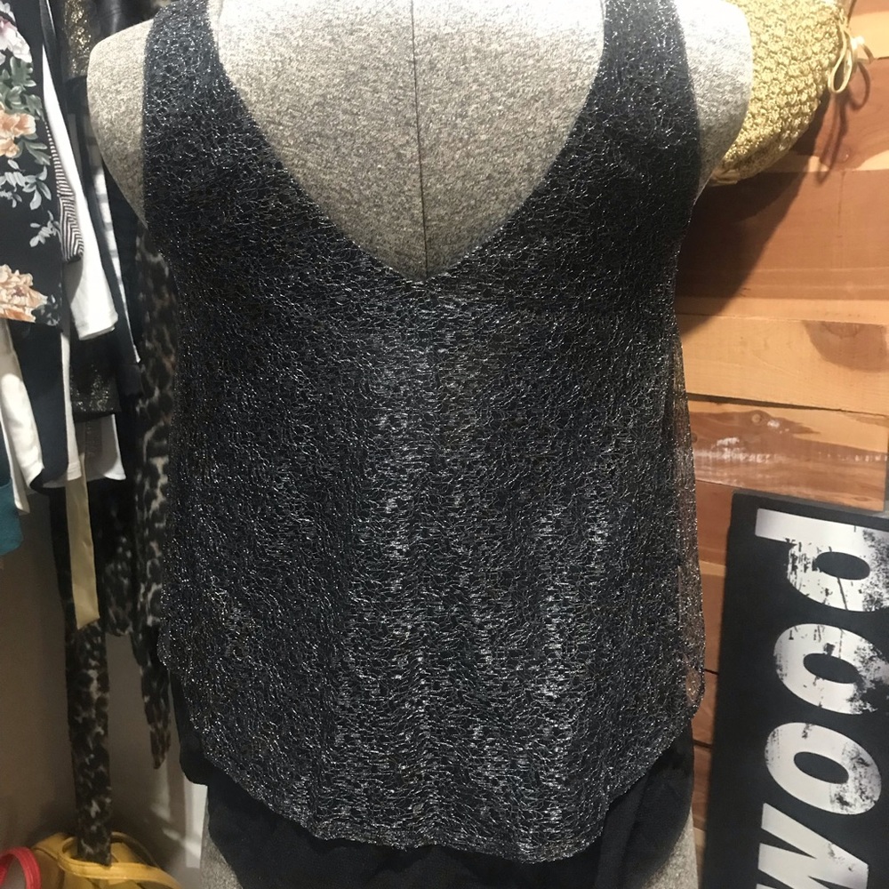 Black Silver Mesh Layered Express Tank NWOT XS - Picture 3 of 6